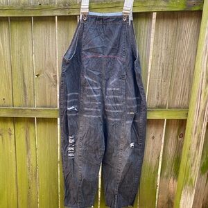 YESNO Women’s Loose Cropped Denim Distressed Grey/Black Overalls (XL) / 14-16